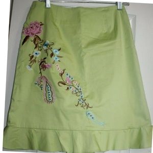 Jade Melody Tam embroidered Skirt Sz 6 Green